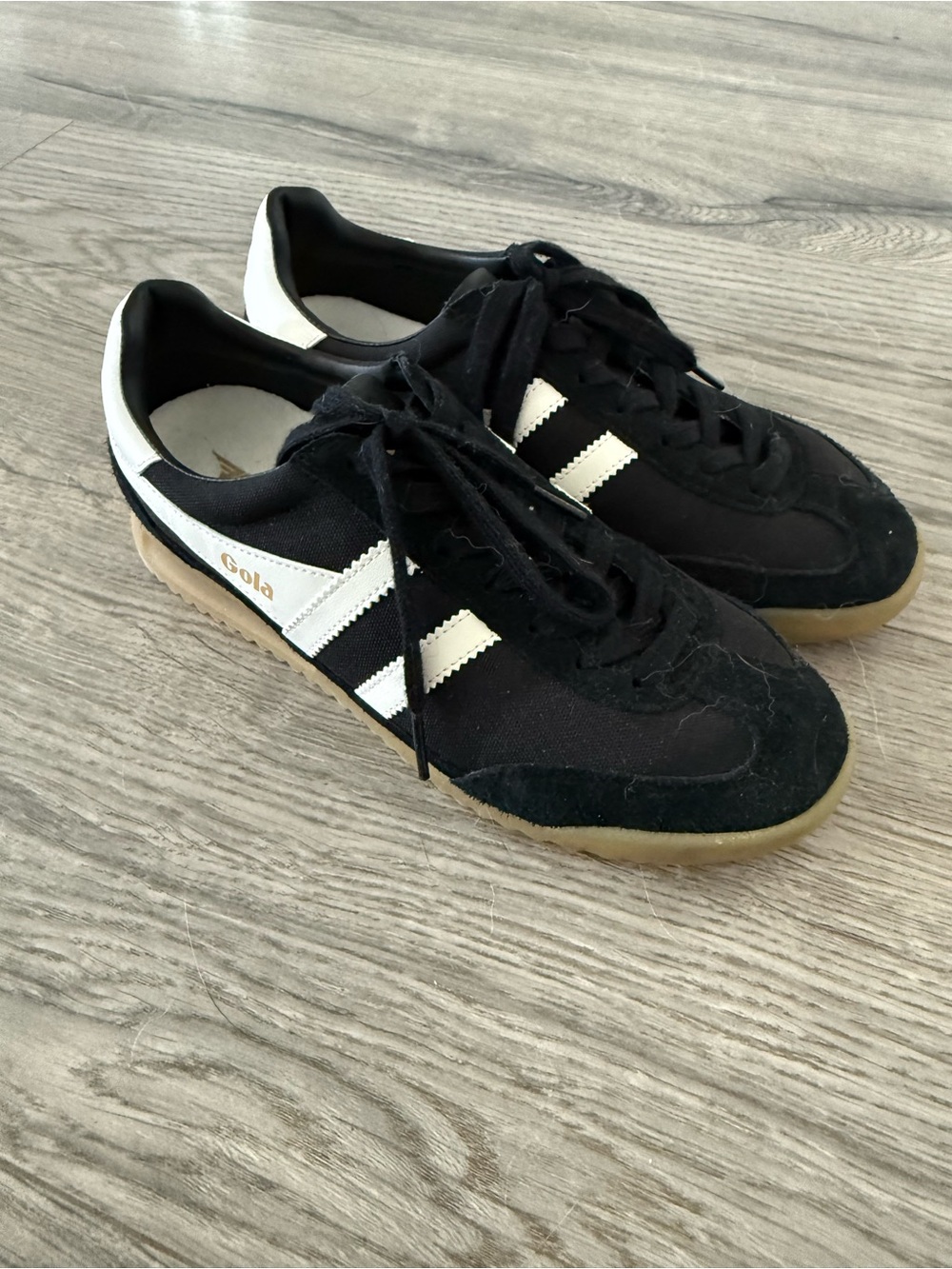 Gola Women’s Black Canvas & Suede Sneakers with White Stripes